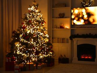 blurry christmas tv and tree